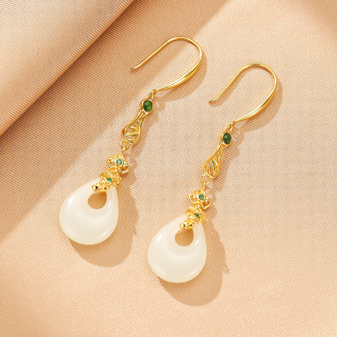 Imperial Glory Jade Dangle Earrings, Gold Plated Silver