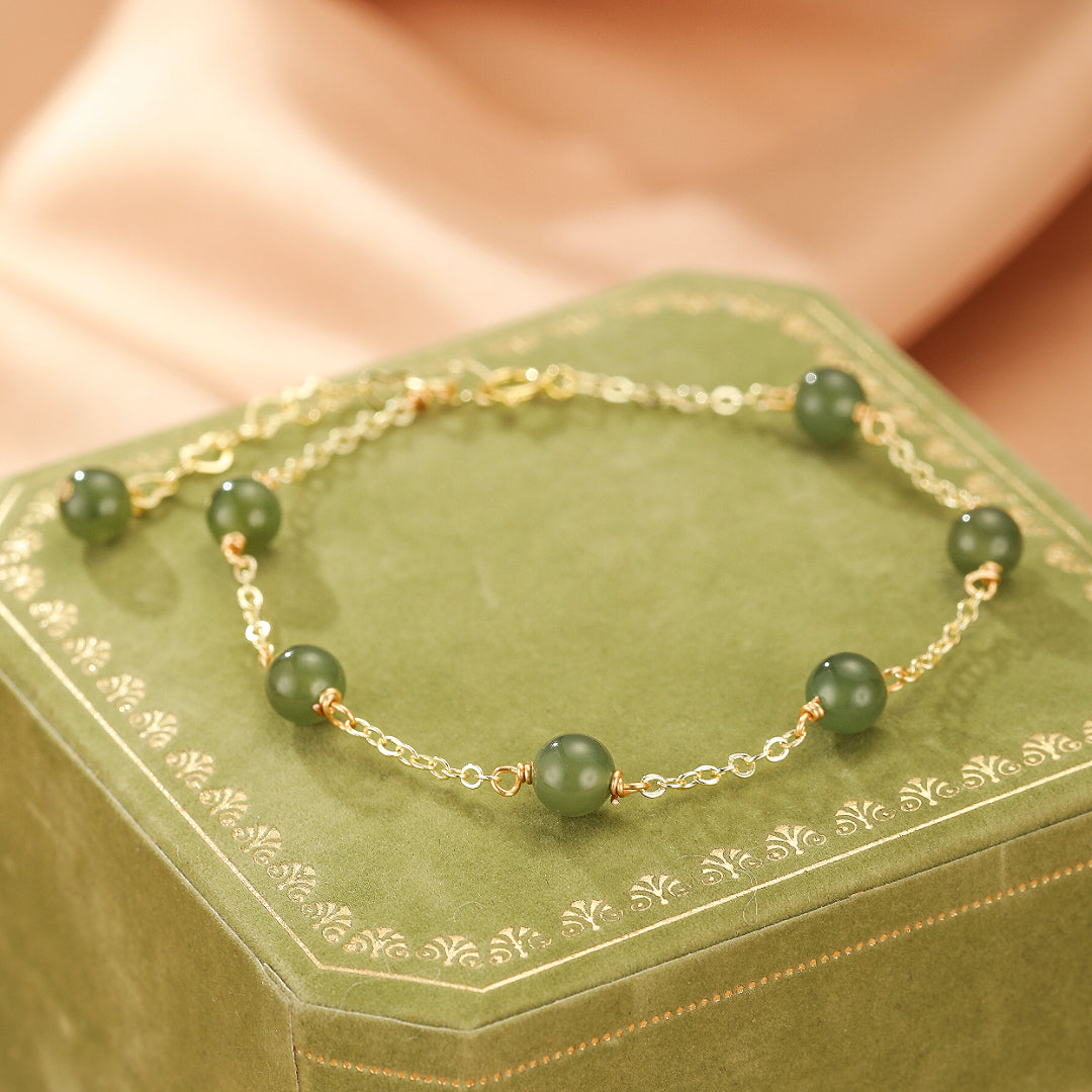 Jade Bracelet – Golden Harmony, 14K Gold Plated Silver