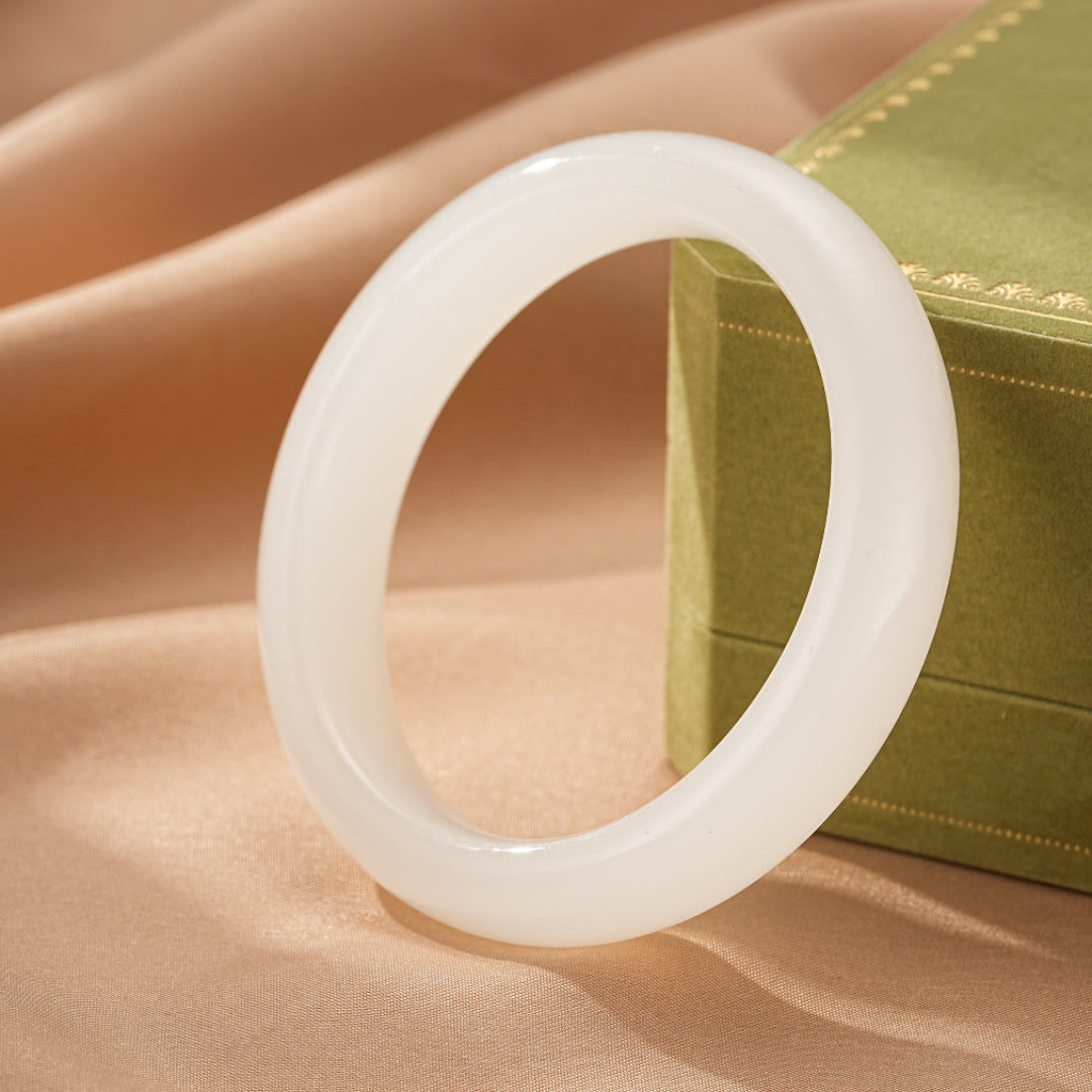 White Jade Bangle Bracelet - Celestial Purity