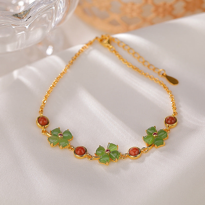 Jade Clover Bracelet – Serene Luck, Gold Plated Silver