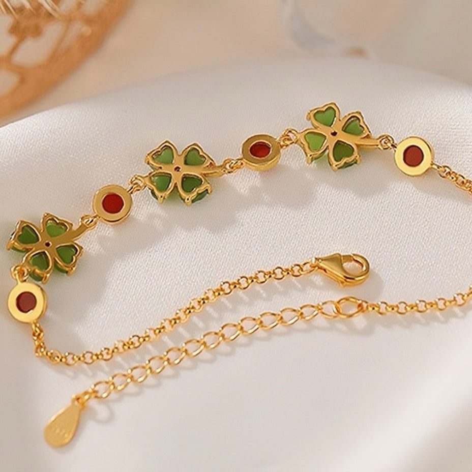 Jade Clover Bracelet – Serene Luck, Gold Plated Silver