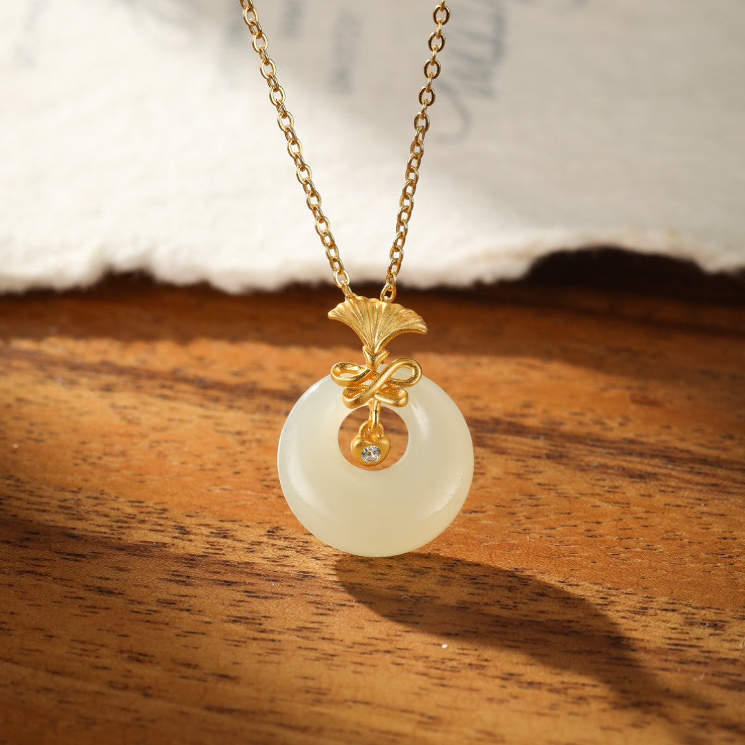 White Jade Necklace - Carnation Grace, Gold Plated Silver