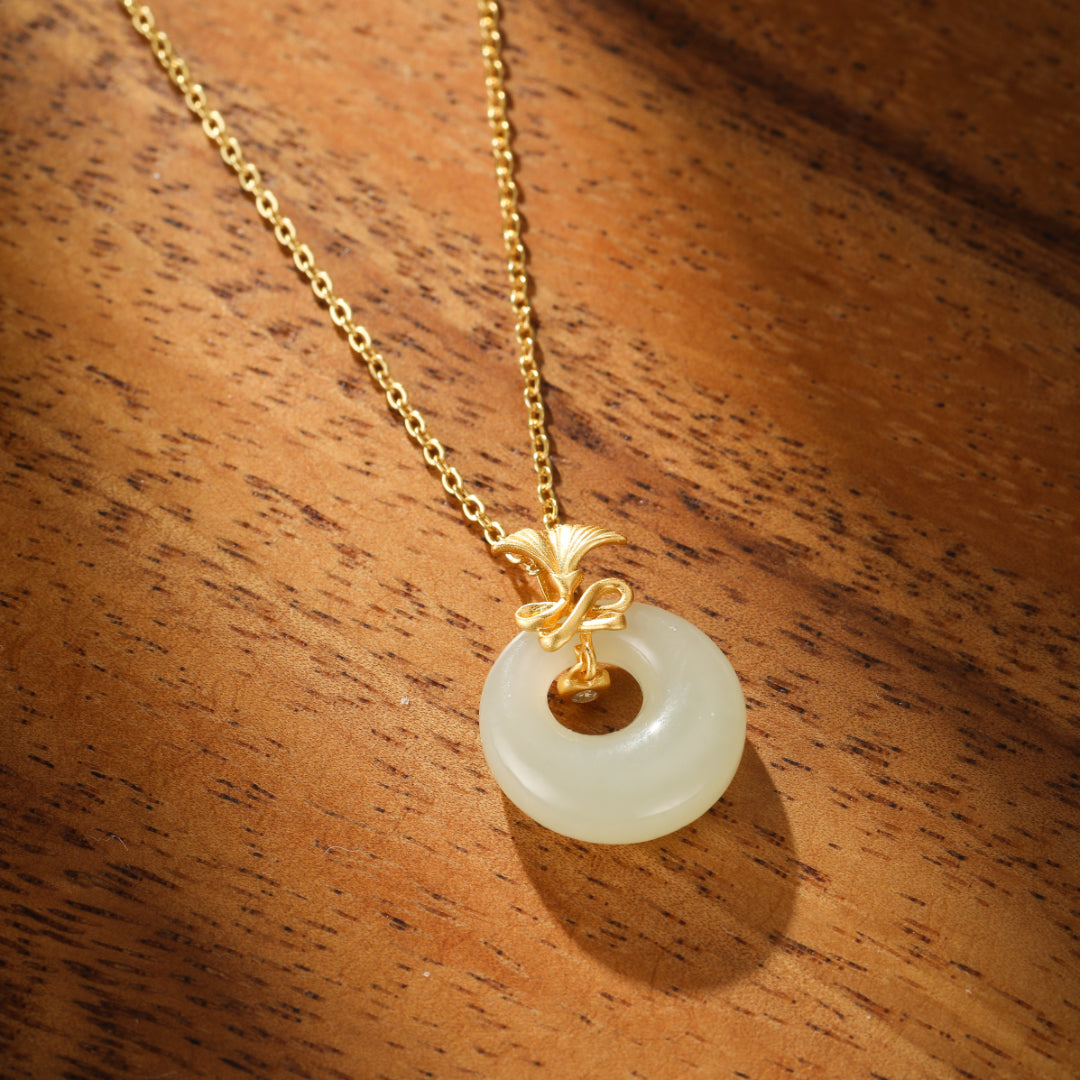 White Jade Necklace - Carnation Grace, Gold Plated Silver