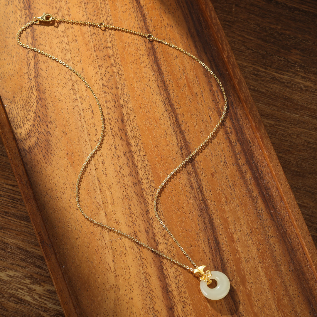White Jade Necklace - Carnation Grace, Gold Plated Silver