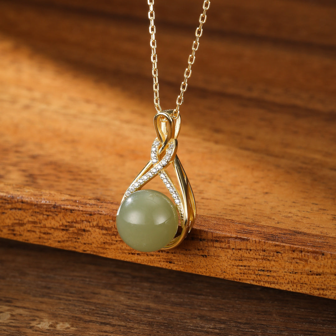 Jade Necklace – Infinite Happiness, Gold Plated Silver