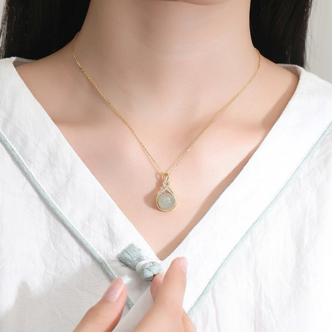 Jade Necklace – Infinite Happiness, Gold Plated Silver