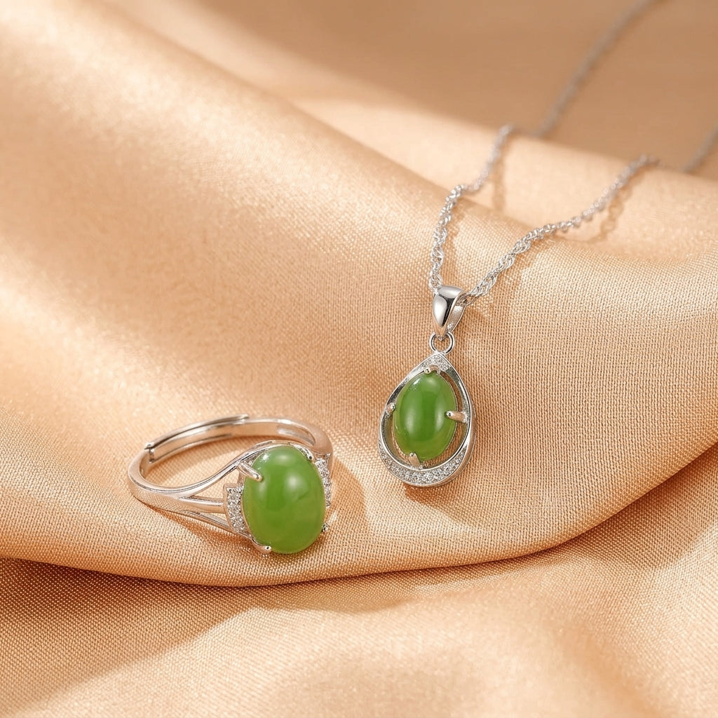 Jade Necklace – Drop of Peace, Silver