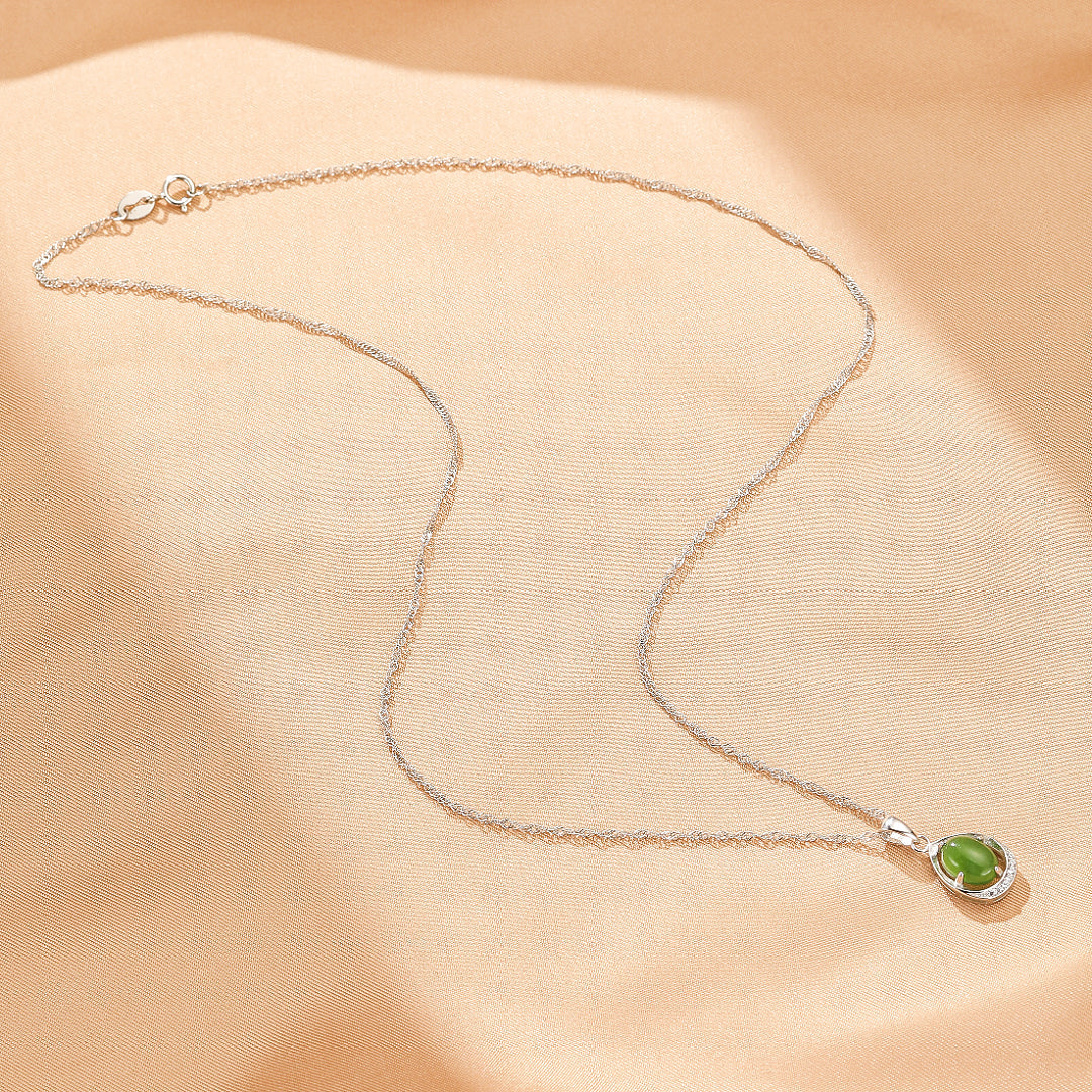 Jade Necklace – Drop of Peace, Silver