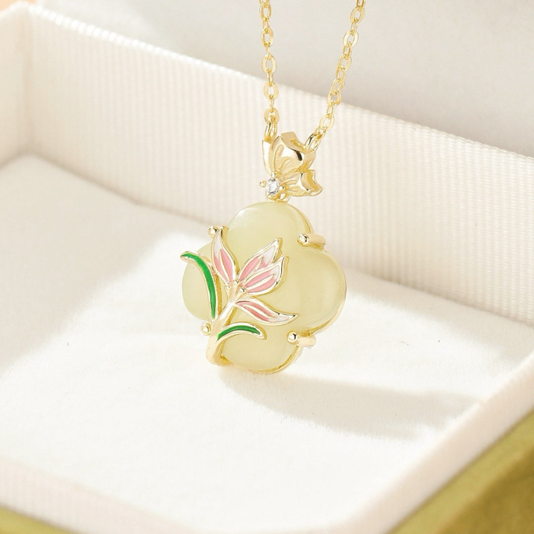 Jade Necklace – Botanical Light, Gold Plated Silver