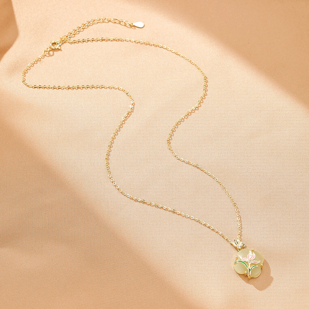 Jade Necklace – Botanical Light, Gold Plated Silver