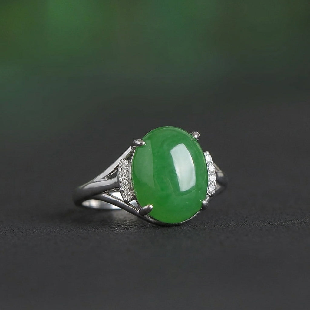 Dewfall — Green Jade Cabochon Ring