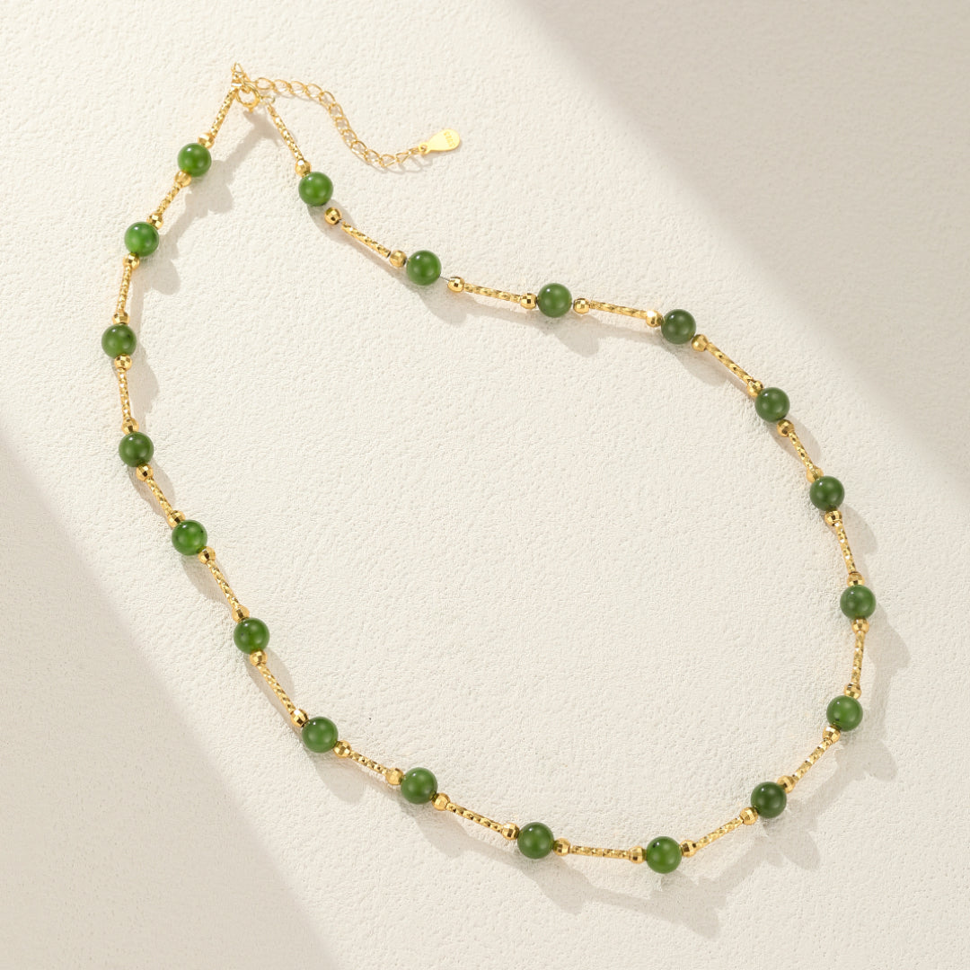 Heyday Green Jade Beaded Necklace with gold-plated chain
