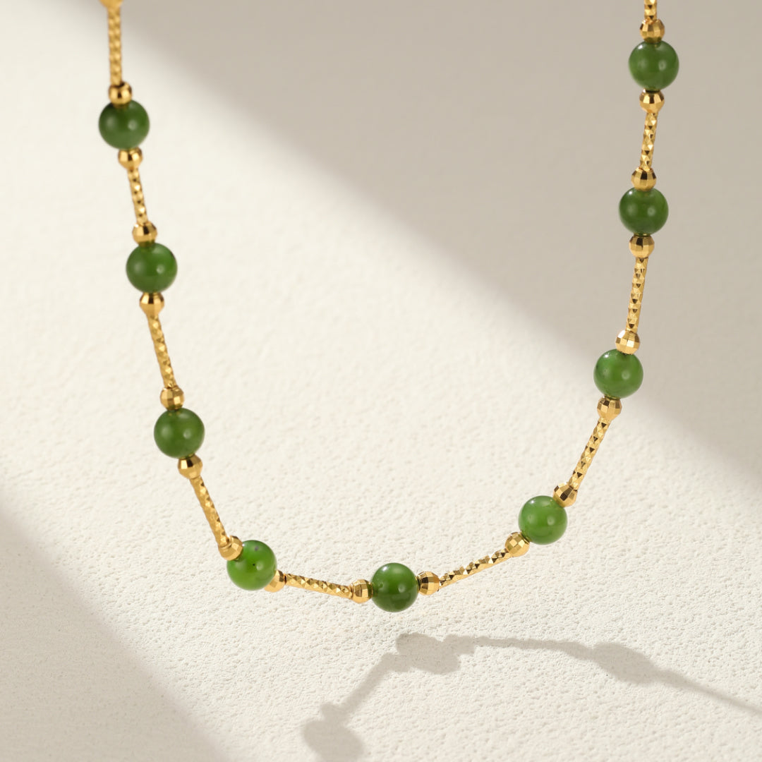 Heyday Green Jade Beaded Necklace with gold accents