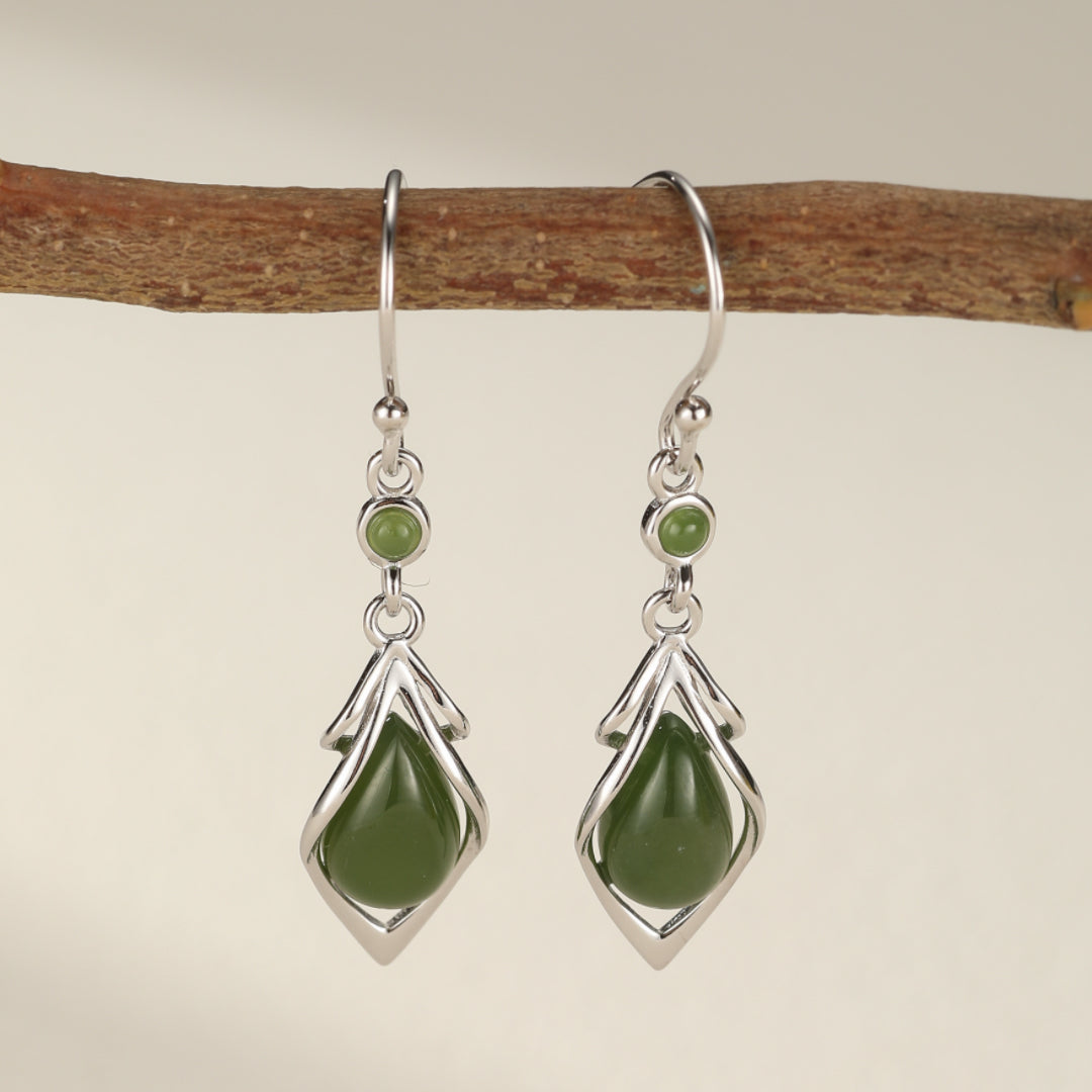 Linger Green Jade Water Drop Earrings with silver settings