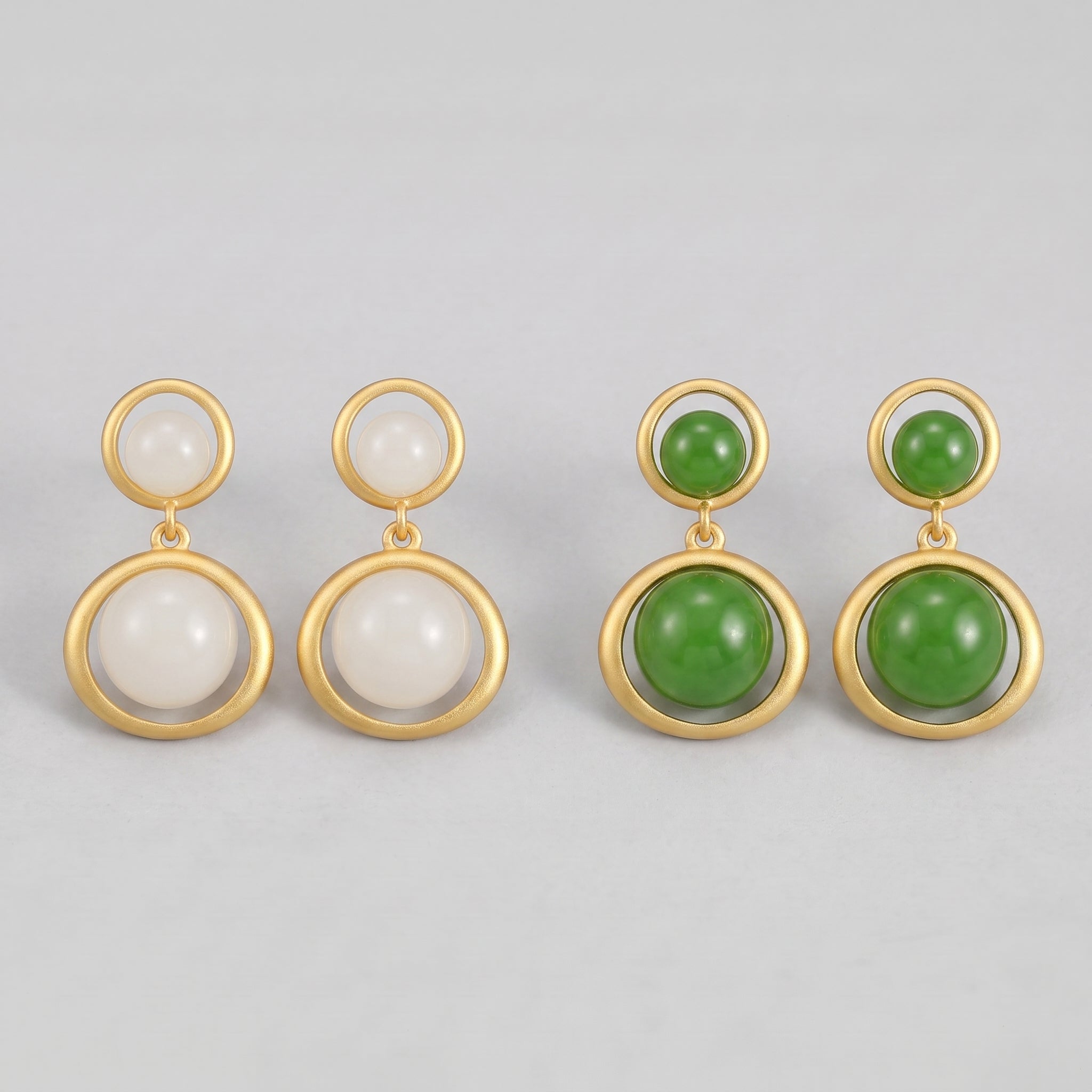 Solstice Hetian Jade Sun Drop Earrings in white and green