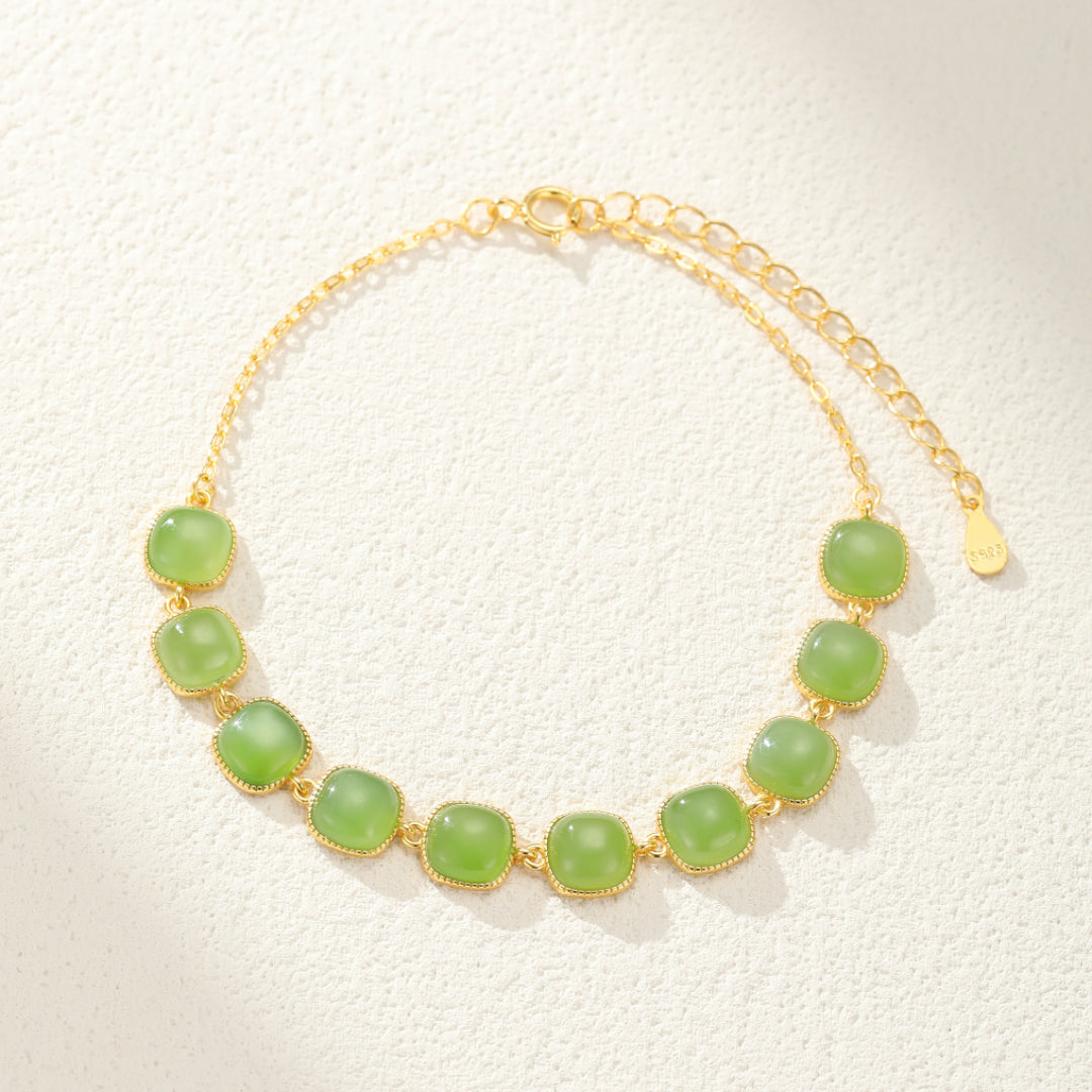 Sunday Best green jade link bracelet with gold-plated chain