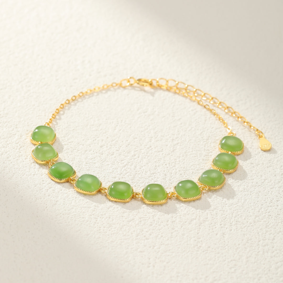 Sunday Best green jade link bracelet with gold plated chain
