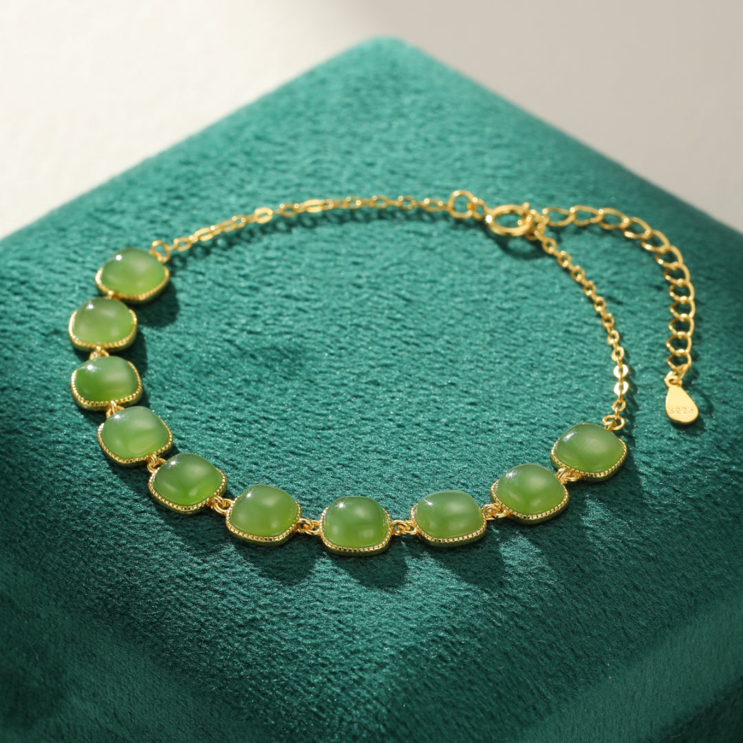 Sunday Best Green Jade Link Bracelet with gold-plated silver chain