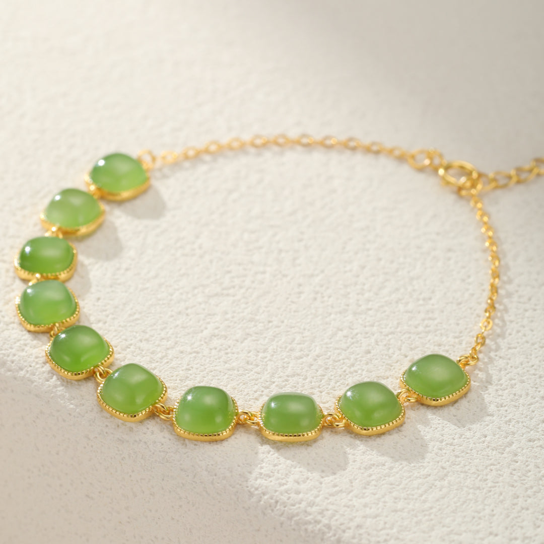 Sunday Best green jade link bracelet with gold-plated chain